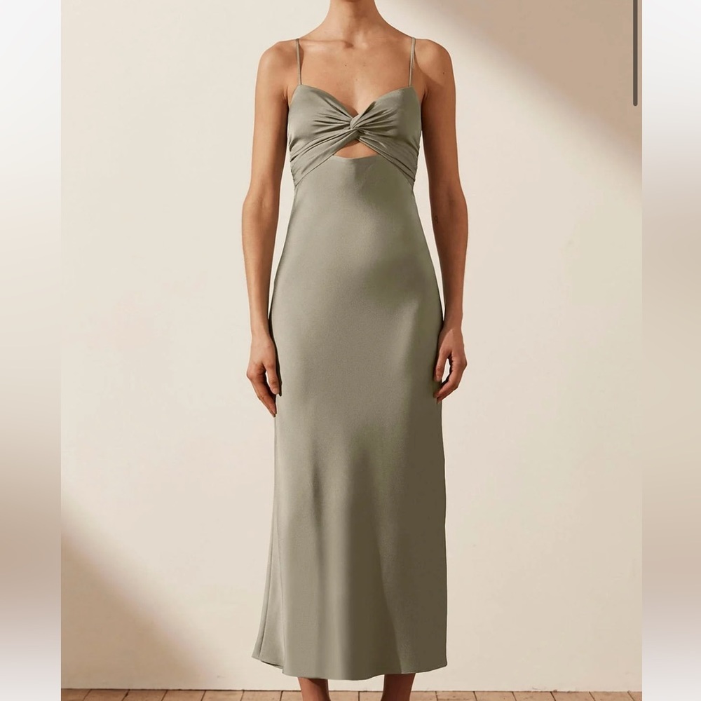 SHONA JOY - Luxe Twist Front Sleeveless Midi Dress - Eucalyptus NWT